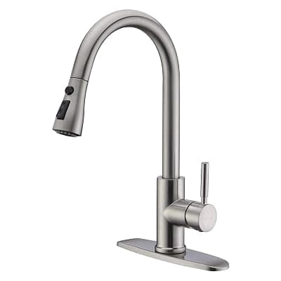 WEWE High-Arc Pull-Down Kitchen Faucet, Brushed Nickel, 3-Mode Sprayer Brushed Nickel Classic