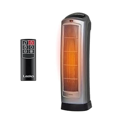 Lasko Oscillating Digital Ceramic Tower Heater for Home with Adjustable Thermostat, Timer and Remote Control, 23 Inches, 1500W, Silver, 755320 Silver Heater