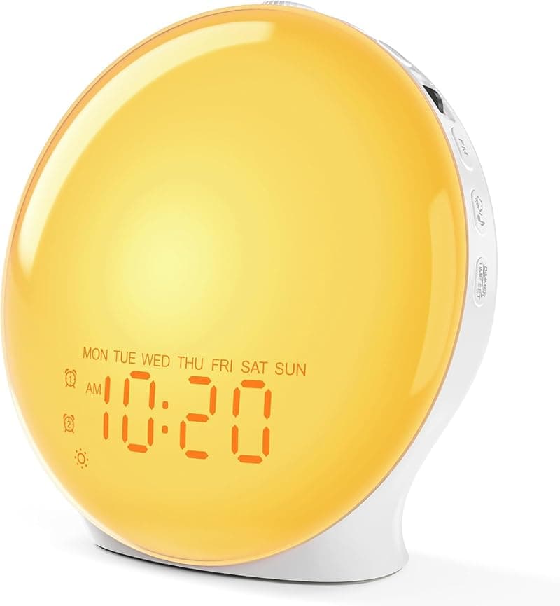 JALL Sunrise Alarm Clock for Bedrooms, Full-Screen Wake Up Light for Heavy Sleepers, White Noise Sound Machine, 25 Nature Sounds, 17 Light Modes, FM Radio, Dual Weekday/Weekend Alarms, White