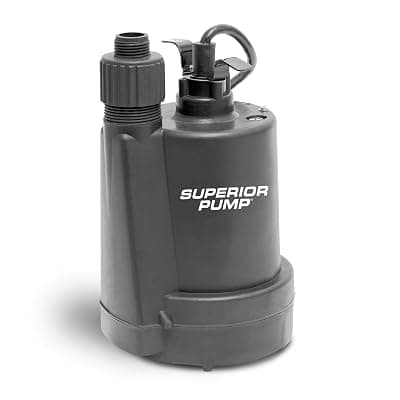 Superior Pump 91250 1800GPH Thermoplastic Submersible Utility Pump with 10-Foot Cord, 1/4 HP 1800 GPH