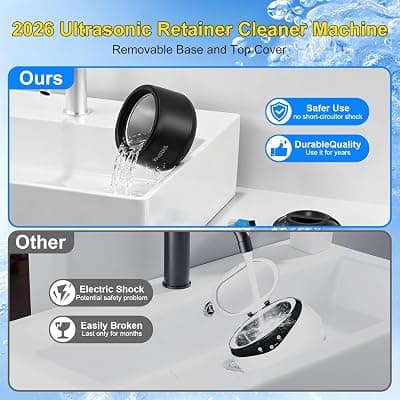 2026 Ultrasonic Retainer Cleaner Machine, Removable Base and Top Cover Black | 12 Months Warranty, Dental, Jewelry, Aligners, Braces, Night Guards, Mouth Guards Ultrasonic Retainer Cleaner Solution