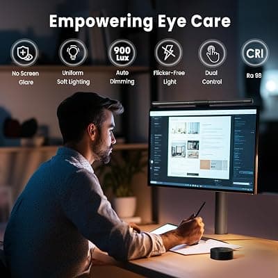 Quntis Computer Monitor Lamp, Screen Monitor Light Bar for Eye Caring, USB Reading LED Task Lamp with Auto-Dimming, Dimmable Light Bar, Touch Control, No Glare Space Saving Home Office Desk Lamps ScreenLinear Pro ‎Gray