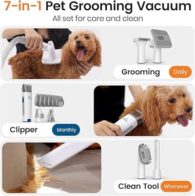 oneisall Dog Grooming Vacuum,7 in 1 Grooming kit Tools with Low Noise Blue