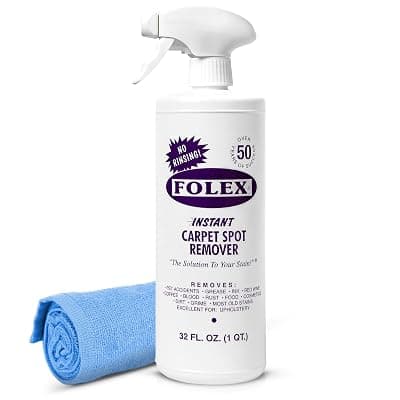 FOLEX Instant Carpet Spot Remover 32 oz – Powerful Stain Remover for Carpets, Upholstery & Rugs – Eliminates Pet Stains, Grease, Red Wine, Food, Makeup & More – With Reusable Cleaning Cloth - 1 Pack 32 fl Oz (Pack of 1) 1