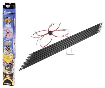 SootEater Rotary Chimney Cleaning System - Gardus RCH205-B Chimney Sweep Kit, Cleans Open Chimneys up to 18' with 6 Flexible 3' Rods, Chimney Cleaning Kit with Trim-to-Fit Spinning Chimney Whip