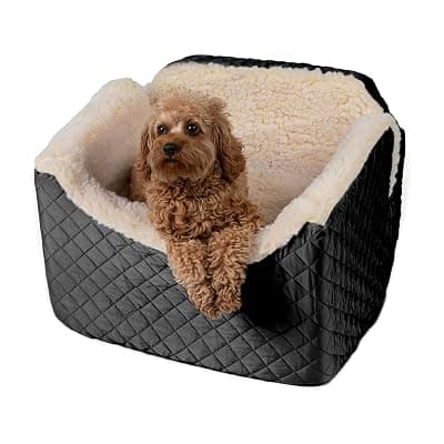Snoozer Lookout I Car Seat - Dog Car Seats for Small Dogs, Puppy Booster Bed for Small & Medium Sized Pets Up to 25 Lbs, Elevated, Washable - Medium, Black Quilted Black Quilted Medium