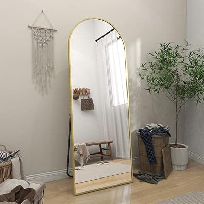 BEAUTYPEAK 64"x21" Arch Floor Mirror, Full Length Wall Hanging or Leaning Arched-Top Full Body Mirror with Stand for Bedroom, Dressing Room, Gold Gold 64"L x 21"W