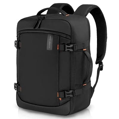 Sharper Image Travel Backpack for Men & Women 23L TSA Flight Ready Weekender Bag for Carry On Luggage, Fits 17” Laptop, Water Resistant Casual Daypack for Traveling, Black (Venture Collection)