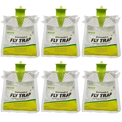 Rescue! Outdoor Disposable Fly Trap – Hanging Fly Catcher with Attractant Bait, Fly Bag for Patio, Yard, Trash & Farm Areas – Easy-to-Use Outdoor Fly Control - 6 Traps