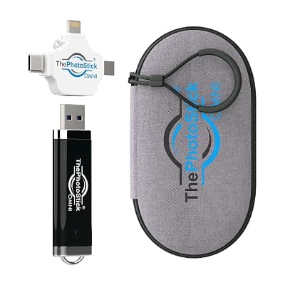 ThePhotoStick® Omni 128GB Photo Backup for iPhone, Android + Portable Case