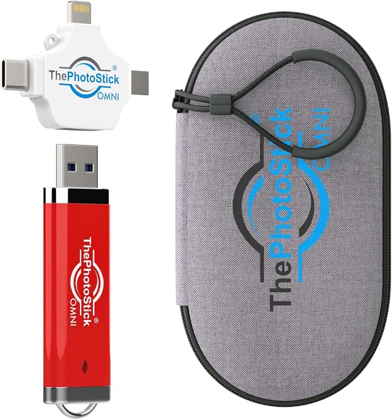 ThePhotoStick Omni 512GB — Photo Backup for iPhone, Android + Portable Case