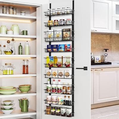 Churboro 9 Tier Over Door Pantry Organizer, 2-in-1 Adjustable Spice Rack 9 Tiers Black