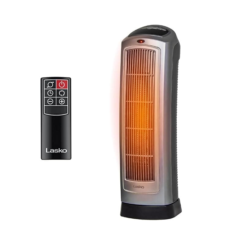 Lasko Oscillating Digital Ceramic Tower Heater for Home with Adjustable Thermostat, Timer and Remote Control, 23 Inches, 1500W, Silver, 755320 Silver Heater