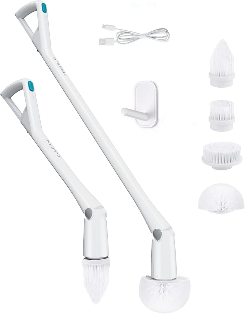 Tilswall Cordless Electric Spin Scrubber - Powered Shower & Tile Cleaning Brush with Detachable Handle, 2-Speed Modes & Extra Battery, for Bathroom Tub/Glass/Car Windows