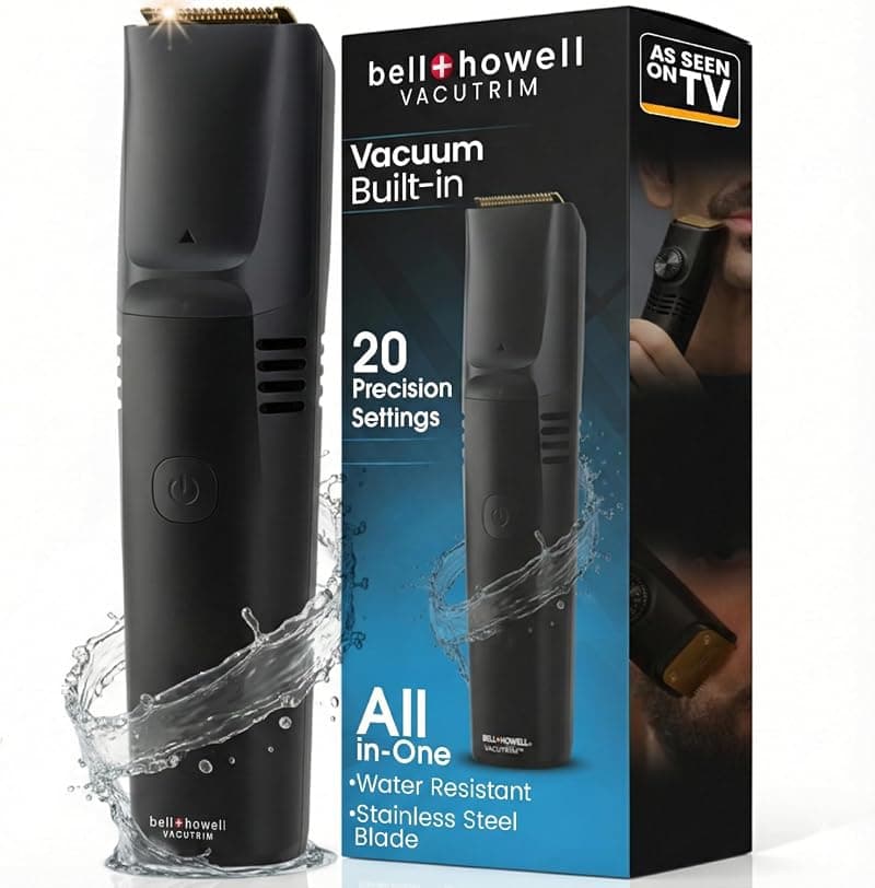 Bell+Howell Vacutrim Cordless Beard Trimmer — Built-in Vacuum, 20 Settings