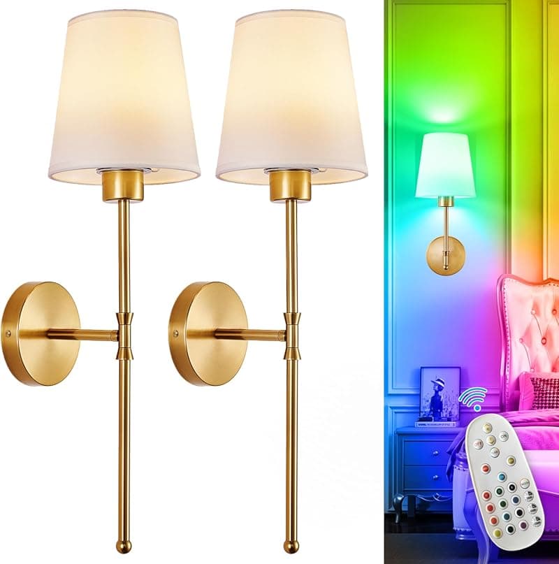 Depuley Battery Wall Sconces, Set of 2 — Gold, Rechargeable, Remote