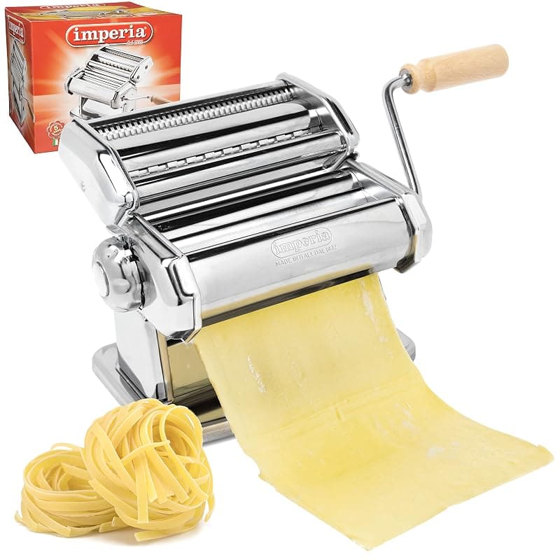 Imperia IPasta Classic Line. Pasta Machine 100% Made in Italy. Fresh pasta machine in steel. Manual roller with crank. Creates dough sheets for Lasagne, Tagliolini, Fettuccine. (End of line)