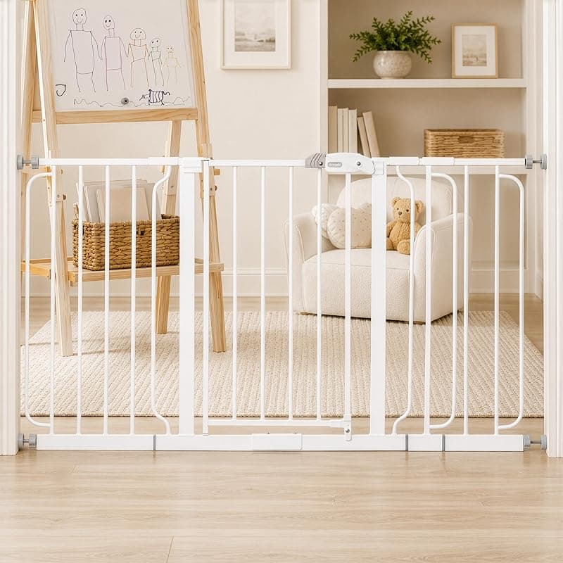Regalo Safety 29"-56" Extra Wide Baby Gate, Bottom of Stairs & Doorways White 29-56"W x 30"H