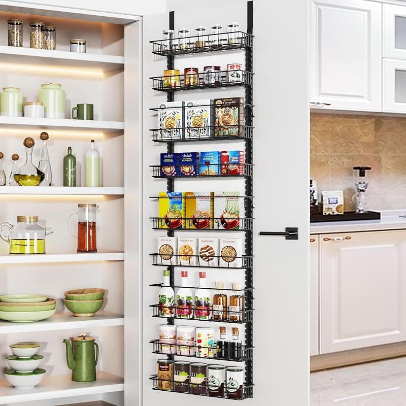 Churboro 9 Tier Over Door Pantry Organizer, 2-in-1 Adjustable Spice Rack 9 Tiers Black